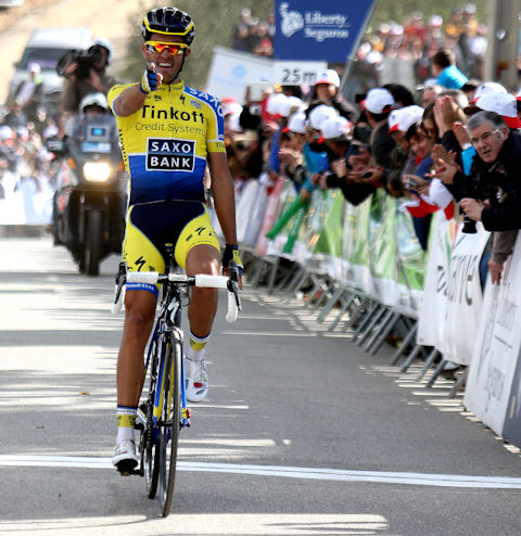 Contador fires off after winning on the Alto do Malho
